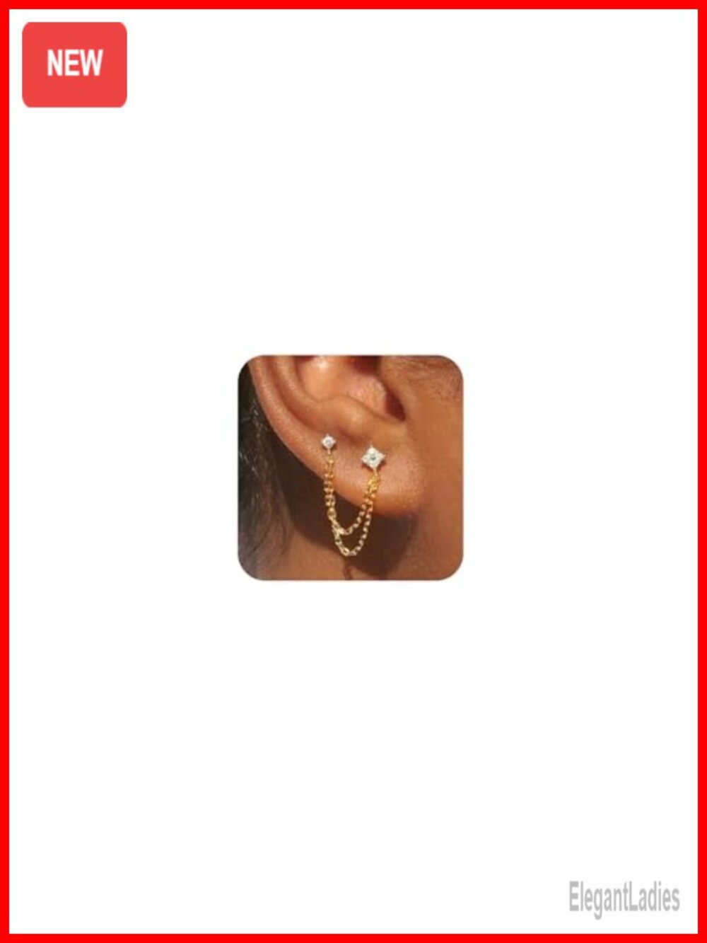 18k Gold Plated Brass Chain Stud Earrings Hypoallergenic Gift